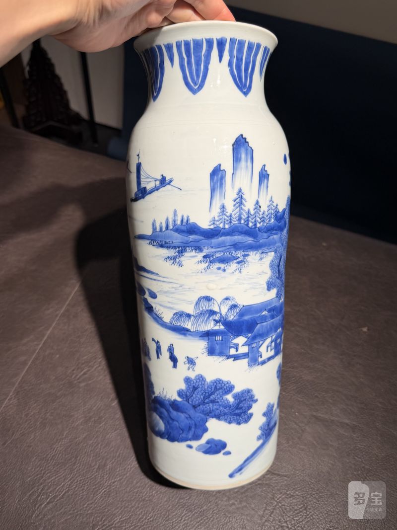明崇祯 青花江西十景之“徐亭烟柳”图筒瓶 - 图10